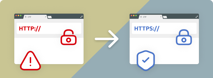 Na imagem tem dois navegadores com HTTP e HTTPS